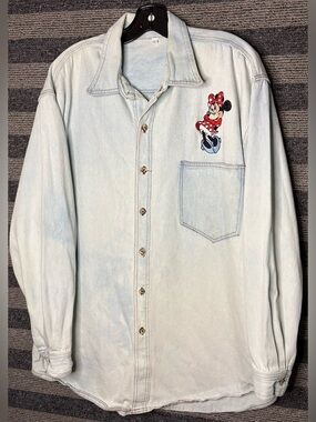 Vintage 90’s Disney Minnie Mouse Embroidered Light Wash Denim Shirt Men’s XL
